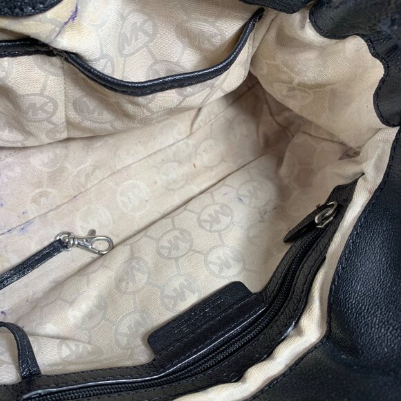 MICHAEL KORS Hamilton Black Leather Shoulder Handbag Silver Tone Lock/Key FLAW - Picture 10 of 13